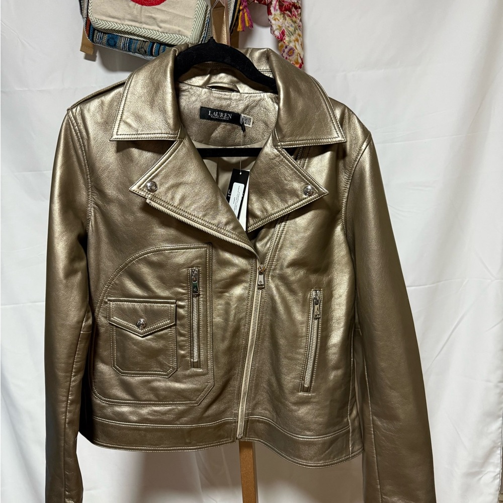 Ralph Lauren Gold Leather Moto Jacket